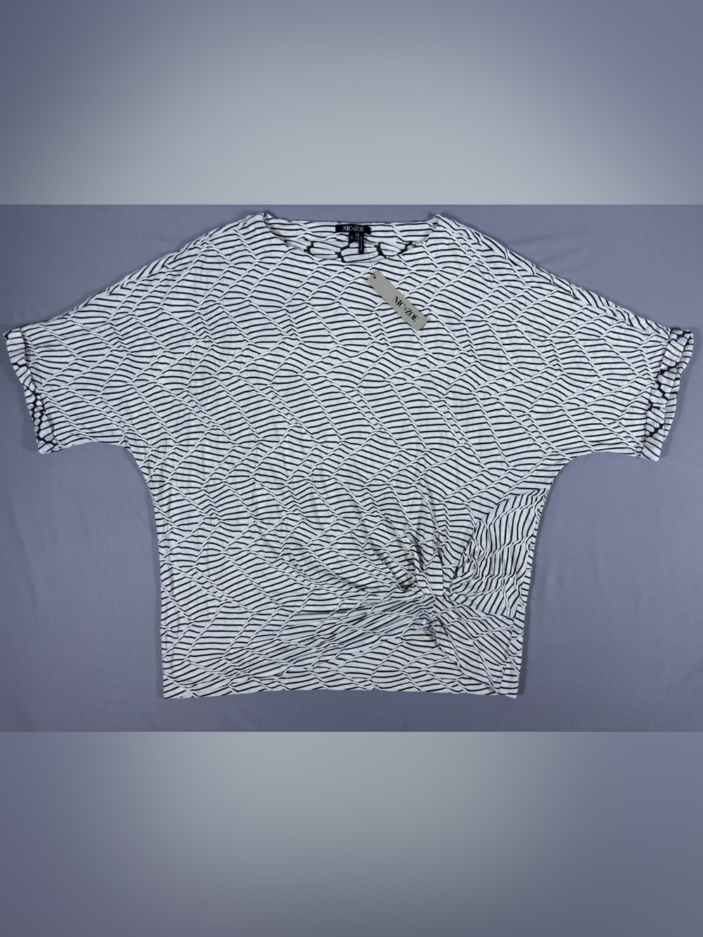 NWT NIC+ZOE Striped Textured Twist Front Top Women’s XL White Black